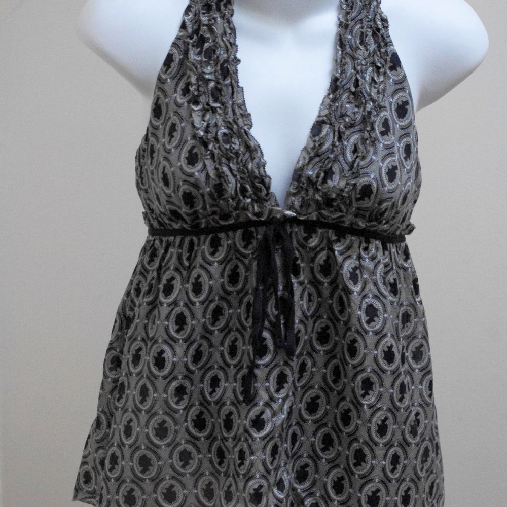 J Crew 2 Gray Black Halter Top Silhouette Print